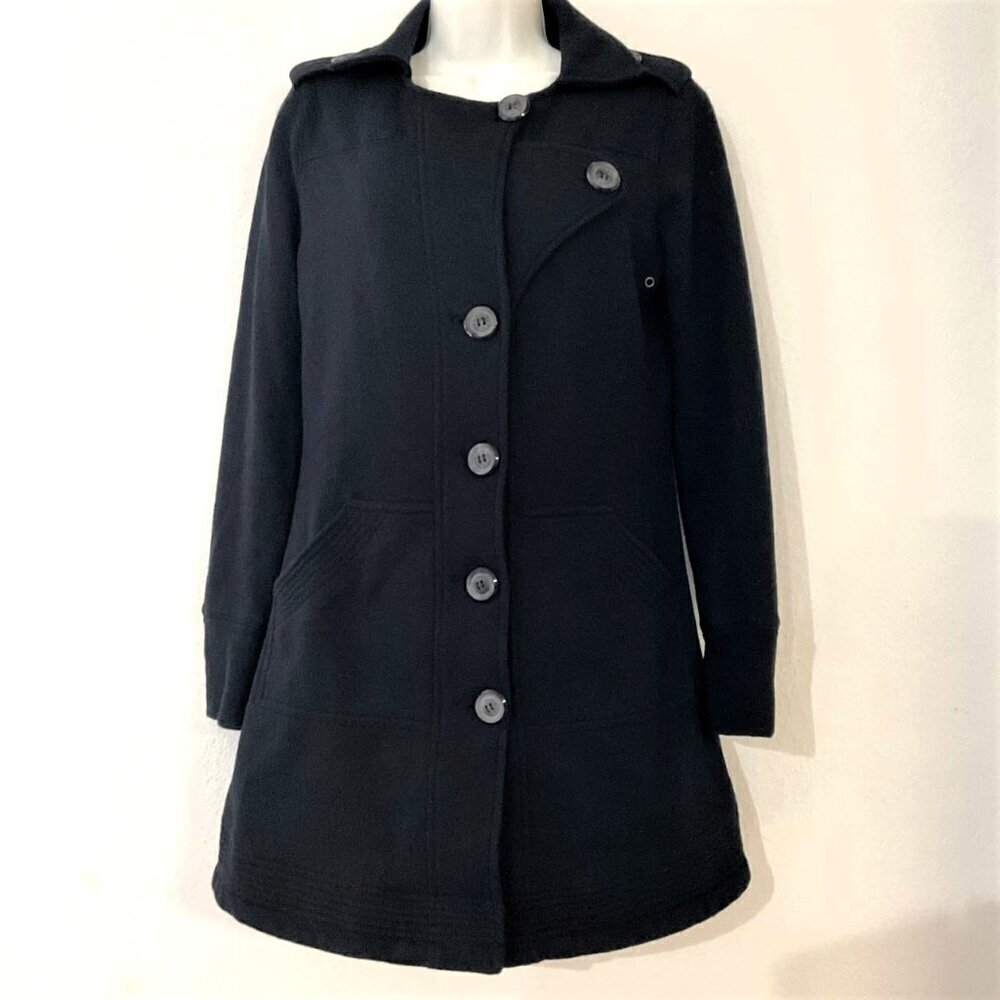 Y2K FOREVER 21 BLACK LONG PEA COAT VINTAGE EUC (Flaws)